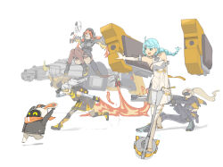  3others 4girls ahoge bare_shoulders black_gloves black_hat black_horns black_pants blindfold_mask blonde_hair blue_eyes blue_hair braid camouflage camouflage_pants commentary_request covered_eyes curled_horns dragon_girl dragon_horns elbow_gloves eous_(zenless_zone_zero) fire flower_hairpin full_body gloves gnggnggng268131 goggles grey_hair gun hair_between_eyes hair_ornament hairclip hat highres holding holding_sword holding_weapon horns jacket long_hair magus_(zenless_zone_zero) mask mecha mechanical_horns mechanical_tail multiple_girls multiple_others open_mouth orange_hair orphie_magnusson pants pointy_ears ponytail rifle robot seed_(zenless_zone_zero) seed_sr. short_hair simple_background sniper_rifle soldier_11_(zenless_zone_zero) sword tail thigh-highs triangle_hair_ornament trigger_(zenless_zone_zero) twintails weapon white_background white_gloves zenless_zone_zero 