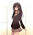  1girl black_hair green_eyes idolmaster idolmaster_cinderella_girls jonejung long_hair necktie school_uniform shibuya_rin solo 