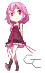  1girl arms_behind_back bare_shoulders blush guilty_crown hair_ornament hairclip long_hair looking_down lowres minoa_(lastswallow) open_mouth pink_hair red_eyes solo twintails walking yuzuriha_inori 