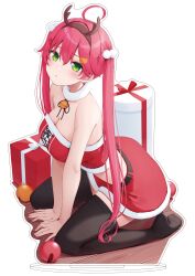  absurdres antlers bad_source box christmas deer_antlers gift gift_box green_eyes highres hololive horns nyan_(reinyan_007) pink_hair sakura_miko 