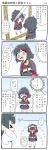  4koma black_hair blue_eyes child comic crying highres kill_la_kill kiryuuin_satsuki living_clothes matoi_ryuuko midriff o-nashi_neko school_uniform senketsu serafuku skirt suspenders wavy_mouth 