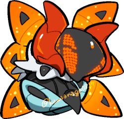  chibi chibi_only commentary_request english_commentary full_body iron_moth kawaanago lowres mixed-language_commentary no_humans non-humanoid_robot pixel_eyes pokemon pokemon_(creature) pokemon_focus robot solo transparent_background twitter_username 