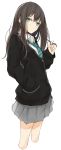  1girl brown_hair cardigan cowboy_shot green_eyes highres idolmaster idolmaster_cinderella_girls long_hair looking_at_viewer miruto_netsuki necktie school_uniform shibuya_rin solo 