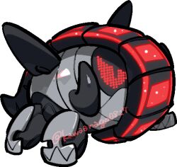  chibi chibi_only closed_mouth commentary_request english_commentary full_body iron_treads kawaanago lowres mixed-language_commentary no_humans non-humanoid_robot pixel_eyes pokemon pokemon_(creature) pokemon_focus robot solo transparent_background tusks twitter_username 