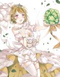  blush bouquet brown_hair dress gloves koizumi_hanayo love_live!_school_idol_project purple_eyes short_hair veil wedding 