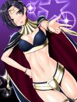  1girl :p anzu_(onelelee) armor bikini_armor black_hair blush bracelet breasts bridal_gauntlets cape circlet cleavage cosplay dutch_angle fire_emblem fire_emblem:_kakusei hand_on_hip highres jewelry kobayakawa_rinko love_plus outstretched_hand red_eyes short_hair skin_tight solo star tharja tharja_(cosplay) tongue tongue_out 