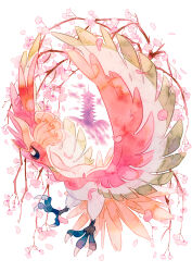 animal_focus bird bird_tail cherry_blossoms commentary_request feathered_wings highres ho-oh no_humans oharu-chan open_mouth pokemon pokemon_(creature) tail talons white_background wings 