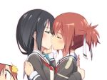    2girls black_hair blonde_hair blush brown_eyes brown_hair closed_eyes green_eyes hug kiss long_hair michairu multiple_girls school_uniform tougou_mimori yuri yuuki_yuuna yuuki_yuuna_wa_yuusha_de_aru 