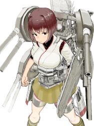  1girl bad_drawr_id bad_id black_shirt breasts brown_hair brown_hakama character_request check_character closed_mouth feet_out_of_frame hakama hakama_short_skirt hakama_skirt hyuuga_(kancolle) japanese_clothes kantai_collection kimono large_breasts looking_at_viewer nontraditional_miko red_eyes ribbon-trimmed_sleeves ribbon_trim rigging shirt short_hair short_sleeves simple_background skirt solo standing sukeroku_(treeee) undershirt white_background white_kimono 