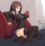  1girl brown_hair green_eyes highres idolmaster idolmaster_cinderella_girls long_hair necktie riftgarret school_uniform shibuya_rin sketch solo thigh-highs 