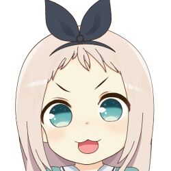  1boy :3 :d black_hairband blend_s close-up commentary_request ganbear_(gansan10582) green_eyes green_shirt grey_hair hairband heart kanzaki_hideri light_blush long_hair looking_at_viewer male_focus open_mouth portrait shirt sidelocks simple_background smile solo stile_uniform straight-on trap v-shaped_eyebrows variant_set white_background 