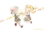  2girls ^_^ blonde_hair closed_eyes hinata_yuu holding_hands jumping kantai_collection long_hair maikaze_(kantai_collection) multiple_girls nowaki_(kantai_collection) open_mouth ponytail school_uniform silver_hair sketch smile tears 