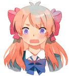  1girl bow bust gekkan_shoujo_nozaki-kun getiao hair_bow open_mouth orange_hair polka_dot polka_dot_bow sakura_chiyo violet_eyes wavy_mouth 