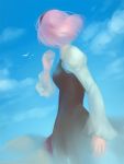  1girl aldnoah.zero back bird dress headband kanmuri_(hanyifan30338) lemrina_vers_envers purple_hair short_hair sky solo 