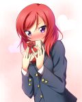  1girl blush box gift gift_box heart highres love_live!_school_idol_project nishikino_maki redhead short_hair solo valentine violet_eyes yu-ta 