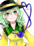  1girl artist_name eyeball green_eyes green_hair hat hat_ribbon heart heart_of_string komeiji_koishi long_hair ribbon rosette_(roze-ko) smile solo third_eye touhou 