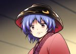  1girl bowl frown hat japanese_clothes kimono purple_hair red_eyes satou_yuuki short_hair solo sukuna_shinmyoumaru touhou 