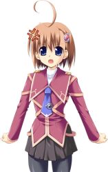  1girl :o ahoge anger_vein angry blue_eyes brown_hair chika-chan game_asset gold_trim hair_ornament hanataka_retomo large_variant_set long_sleeves necktie non-web_source official_art open_mouth pantyhose school_uniform self-datamine short_hair simple_background skirt solo suisei_tenshi_primaveil_zwei tachi-e transparent_background v-shaped_eyebrows variant_set 