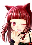  1girl absurdres animal_ears cat_ears highres nail_polish open_mouth original red_eyes red_hair ribbon smile solo vahn_yourdoom wink 
