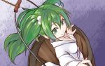  1girl bucket green_eyes green_hair hair_bobbles hair_ornament in_bucket in_container kisume oniku_(o_ni_q) short_hair solo touhou twintails 