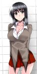  1girl black_eyes black_hair blush breasts cleavage cosaten highres looking_at_viewer school_rumble school_uniform solo suou_mikoto 