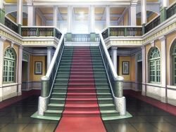  arch architecture column door fuuki_iinchou_seira game_asset hallway indoors no_humans non-web_source official_art pillar railing red_carpet reflective_floor scenery self-datamine stairs visual_novel_cg window 