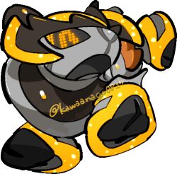  black_sclera chibi chibi_only colored_sclera commentary_request english_commentary full_body horns iron_boulder kawaanago lowres mixed-language_commentary no_humans non-humanoid_robot open_mouth orange_eyes pixel_eyes pokemon pokemon_(creature) pokemon_focus robot robot_animal solo transparent_background twitter_username 