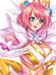  1girl blue_eyes breasts carmein cleavage dodai_shouji dress gloves highres jewelry large_breasts looking_at_viewer magical_canan magical_girl open_mouth pendant pink_hair short_hair smile solo white_gloves 