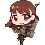  1girl :d brown_eyes brown_hair carillus chibi kantai_collection long_hair looking_at_viewer lowres machinery ooi_(kantai_collection) open_mouth school_uniform serafuku simple_background smile solo white_background 