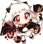  1girl ahoge airplane carillus chibi covered_mouth horns kantai_collection long_hair looking_at_viewer machinery mittens northern_ocean_hime red_eyes shinkaisei-kan solo turret white_hair white_skin 