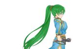  1girl blue_eyes earrings fingerless_gloves fire_emblem fire_emblem:_rekka_no_ken gloves green_hair high_ponytail jewelry long_hair lyndis_(fire_emblem) ponytail renka_(1680892) simple_background solo white_background 