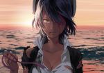  blood eyepatch hair_over_one_eye kantai_collection mayumio88 ocean purple_hair tears tenryuu_(kantai_collection) yellow_eyes 