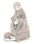  2boys emiya_kiritsugu emiya_shirou fate/stay_night fate_(series) father_and_son greyscale japanese_clothes kimono monochrome multiple_boys tam_(cuq) 