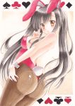  1girl animal_ears ass black_hair blush breasts brown_eyes bunny_tail bunnysuit long_hair looking_at_viewer looking_to_the_side original pantyhose pom77 rabbit_ears sideboob solo tail traditional_media twintails wrist_cuffs 