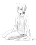 1girl ahoge bottomless bottomless_female braid dress_shirt fate/stay_night fate_(series) greyscale hair_ribbon monochrome ribbon saber shirt solo tam_(cuq) type-moon