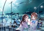  black_hair brown_eyes brown_hair checking_watch dated hair_ornament hairclip house jellyfish lamppost light_rays multiple_boys multiple_girls original psd school_uniform signature tagme underwater underwater_city whale 