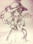  1girl artist_name character_name dress hat luize monochrome neckerchief one_eye_closed short_hair sketch smile solo touhou traditional_media wadante 