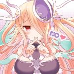  1girl bare_shoulders blush breasts dress fingers_to_mouth hair_over_one_eye hat hat_ribbon heart large_breasts long_hair marshmallow_mille no pandora_(p&amp;d) pink_eyes puzzle_&amp;_dragons ribbon smile solo very_long_hair 