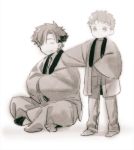  2boys emiya_kiritsugu emiya_shirou fate/stay_night fate_(series) father_and_son greyscale japanese_clothes kimono monochrome multiple_boys tam_(cuq) 
