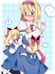  ! &gt;_&lt; ... 4girls alice_margatroid blonde_hair blue_eyes blush capelet commentary_request dress flying_sweatdrops hairband hammer_(sunset_beach) long_hair long_sleeves multiple_girls open_mouth see-through shanghai_doll short_hair touhou 