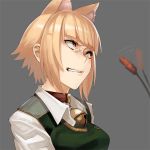  1girl anger_vein angry animal_ears bell bell_collar blonde_hair breasts cat_ears cattail clenched_teeth collar kuraishi_tanpopo plant short_hair solo sweater_vest tef witch_craft_works yellow_eyes 