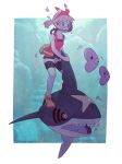  1girl bike_shorts diving diving_mask fanny_pack gojya hair_ribbon haruka_(pokemon) haruka_(pokemon)_(remake) luvdisc pokemon pokemon_(creature) pokemon_(game) pokemon_oras ribbon riding sharpedo shoes short_shorts shorts sleeveless sleeveless_shirt sneakers two_side_up underwater 