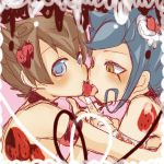  2boys armband blue_eyes blue_hair blush brown_eyes brown_hair inazuma_eleven_(series) inazuma_eleven_go male_focus matsukaze_tenma multiple_boys shirtless sketch tongue tongue_out tsurugi_kyousuke yaoi 