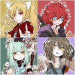  4girls animal_ears blonde_hair blue_eyes brown_eyes brown_hair dress fox_ears fur green_hair multiple_girls mushroom nagai_gojitsudan_no_nechronica overalls red_eyes redhead sakurai_haruto stitches tentacles yellow_eyes 