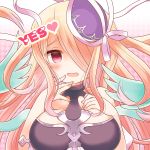  1girl bare_shoulders blush breasts dress hair_over_one_eye hat hat_ribbon heart large_breasts long_hair marshmallow_mille open_mouth pandora_(p&amp;d) pink_eyes puzzle_&amp;_dragons ribbon smile solo very_long_hair yes 
