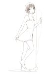  1girl barefoot dress monochrome original short_hair sketch solo traditional_media yoshitomi_akihito 