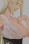  1girl blonde_hair breasts cleavage facial_mark forehead_mark huge_breasts lee1210 long_hair naruto solo tsunade wet 