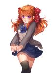  1girl black_legwear bow gekkan_shoujo_nozaki-kun hair_bow kaskia long_hair orange_hair polka_dot polka_dot_bow sakura_chiyo school_uniform thigh-highs violet_eyes 