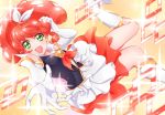  1girl cure_mirage elbow_gloves gloves green_eyes hair_ribbon happinesscharge_precure! highres magical_girl precure queen_mirage redhead ribbon shipu_(gassyumaron) smile solo spoilers white_gloves 