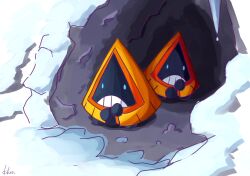  absurdres blue_eyes cave commentary_request highres k_h_t222 no_humans pokemon pokemon_(creature) pokemon_focus snorunt snow teeth 